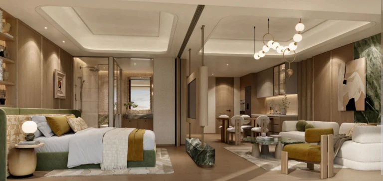 Executive 1 bedroom condo layout 63.90 sqm with green marble accents at Soondri Wongamat Pattaya