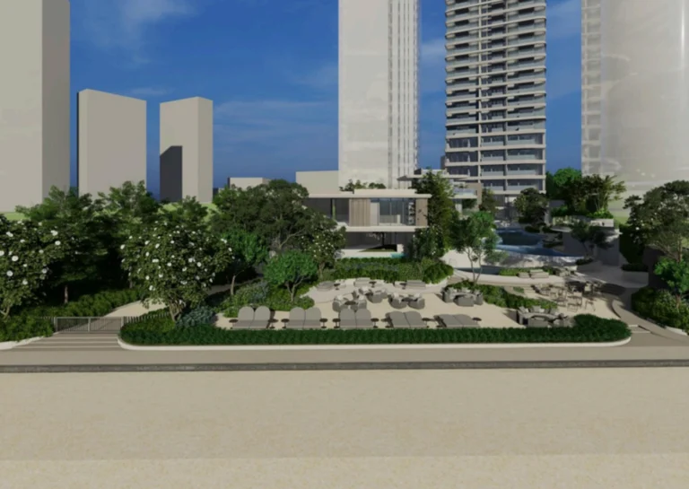 Private Beach Club oceanfront lagoon swimming pool at Soondri Wongamat luxury condo Pattaya