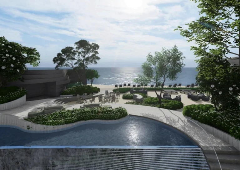 Private Beach Club oceanfront lagoon swimming pool at Soondri Wongamat luxury condo Pattaya
