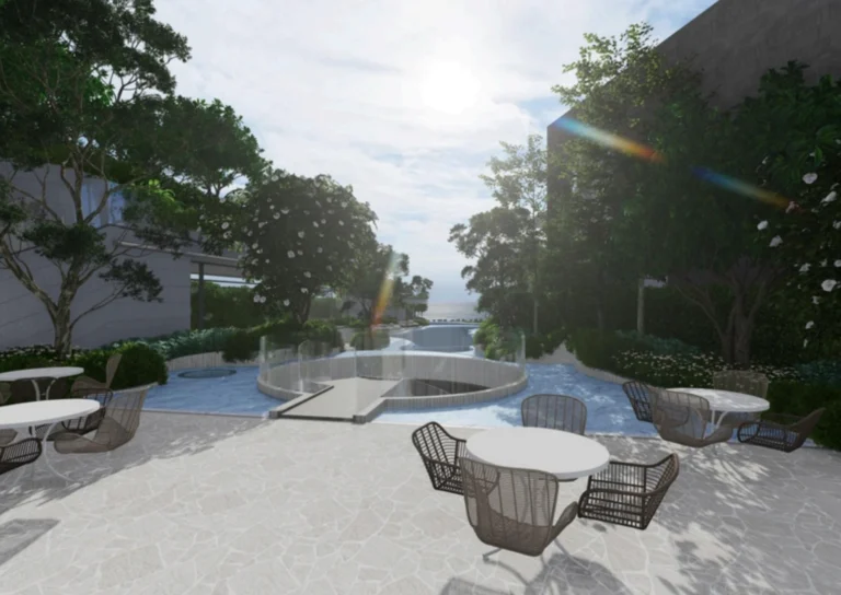 Private Beach Club oceanfront lagoon swimming pool at Soondri Wongamat luxury condo Pattaya