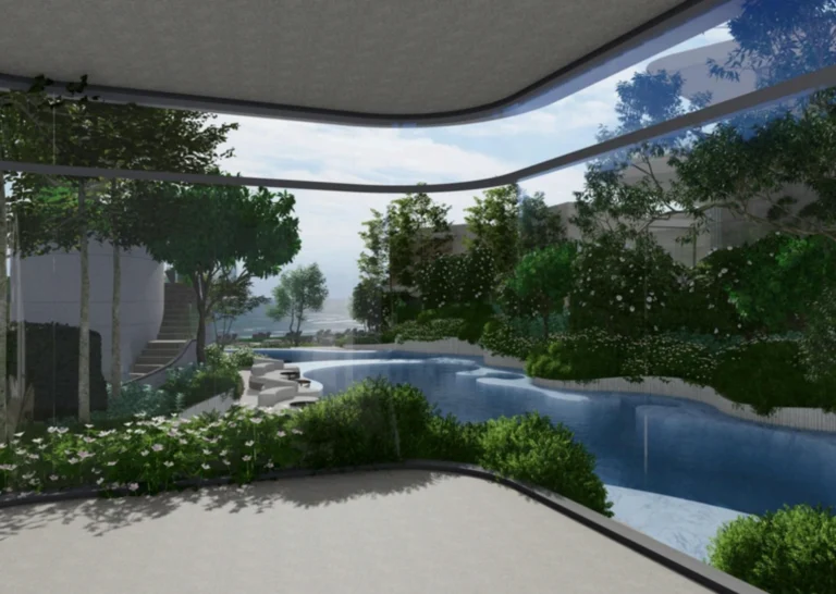 Private Beach Club oceanfront lagoon swimming pool at Soondri Wongamat luxury condo Pattaya