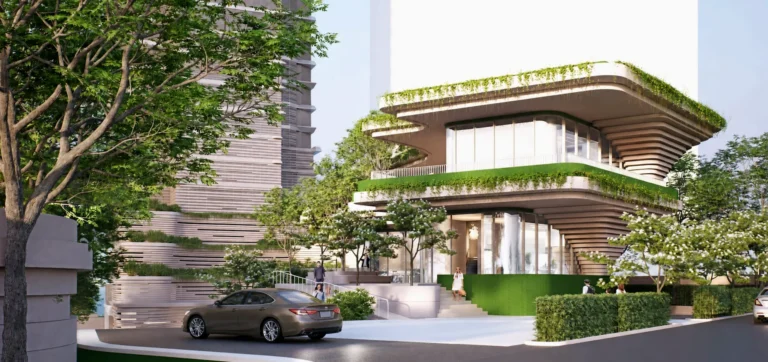 4-storey commercial retail podium and terraced gardens at Soondri Wongamat luxury project Na Kluea Pattaya